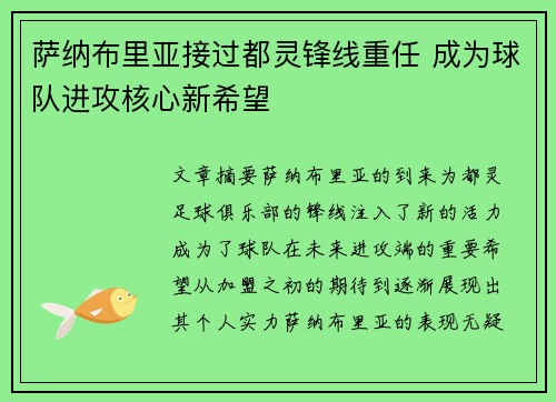 萨纳布里亚接过都灵锋线重任 成为球队进攻核心新希望