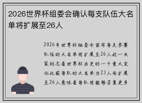 2026世界杯组委会确认每支队伍大名单将扩展至26人
